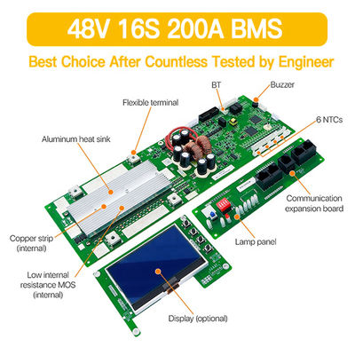 16S 48V 스마트 BMS 태양 시스템 저장 100A 200A LiFePO4 배터리 관리 시스템