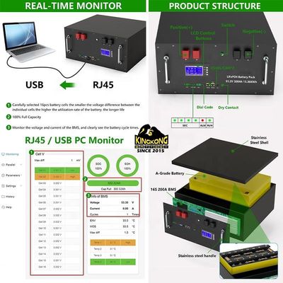 OEM 51.2V 15Kwh 태양광 인버터 LFP4 LiFePO4 배터리 팩 48V 300Ah 평행 맥스 32 평행